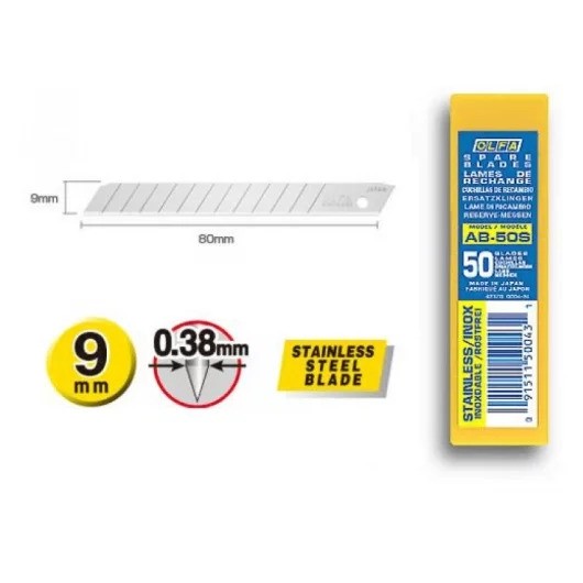 9mm Stainless Steel Olfa Blades – Pack Of 50
