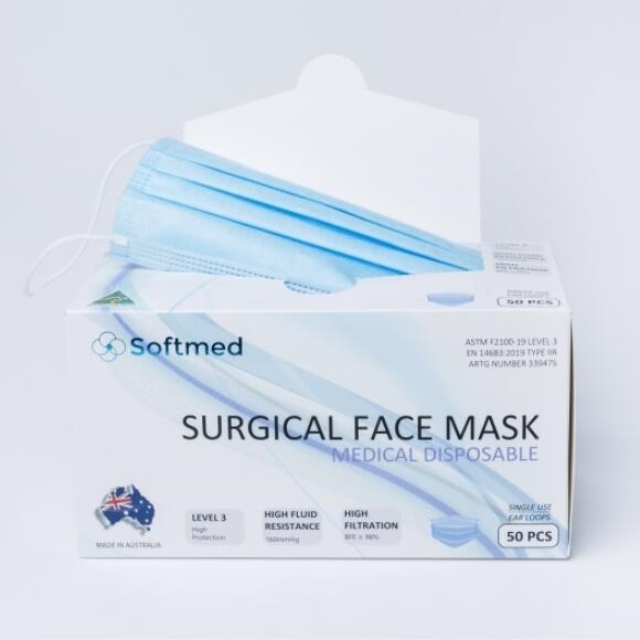 SOFTMED Level 3 Surgical Medical Disposable Face Mask Earloop (Australia Made)